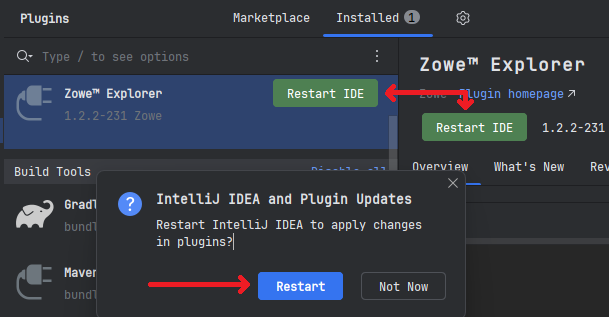 Restart after install from .zip